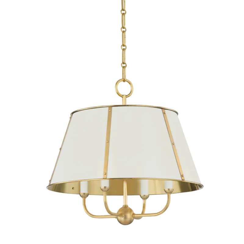 Cambridge 4-Light Chandelier in Aged Brass by Mark D. Sikes 20.25W x 19.5H (Off-White)