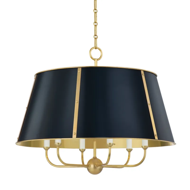 Cambridge 6-Light Chandelier in Aged Brass by Mark D. Sikes 28.5W x 23H (Darkest Blue)