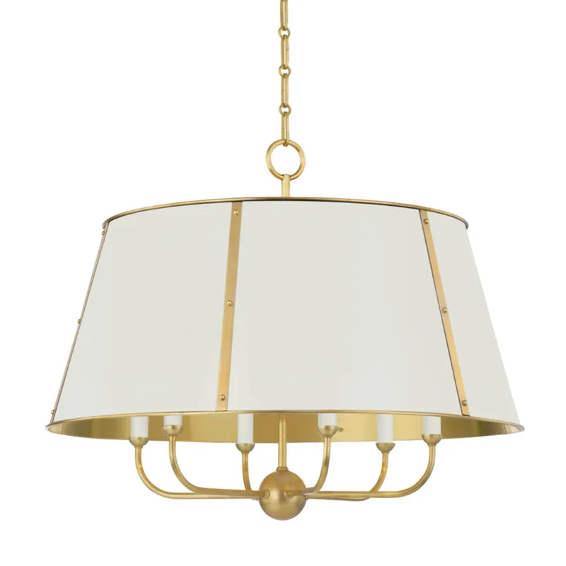 Cambridge 6-Light Chandelier in Aged Brass by Mark D. Sikes 28.5W x 23H (Off-White)