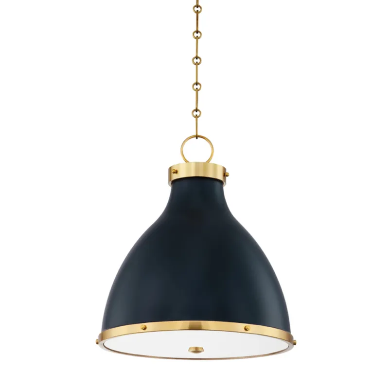 Painted No. 3 2-Light Pendant in Aged Brass by Mark D. Sikes 16.5W x 18.5H (Darkest Blue)