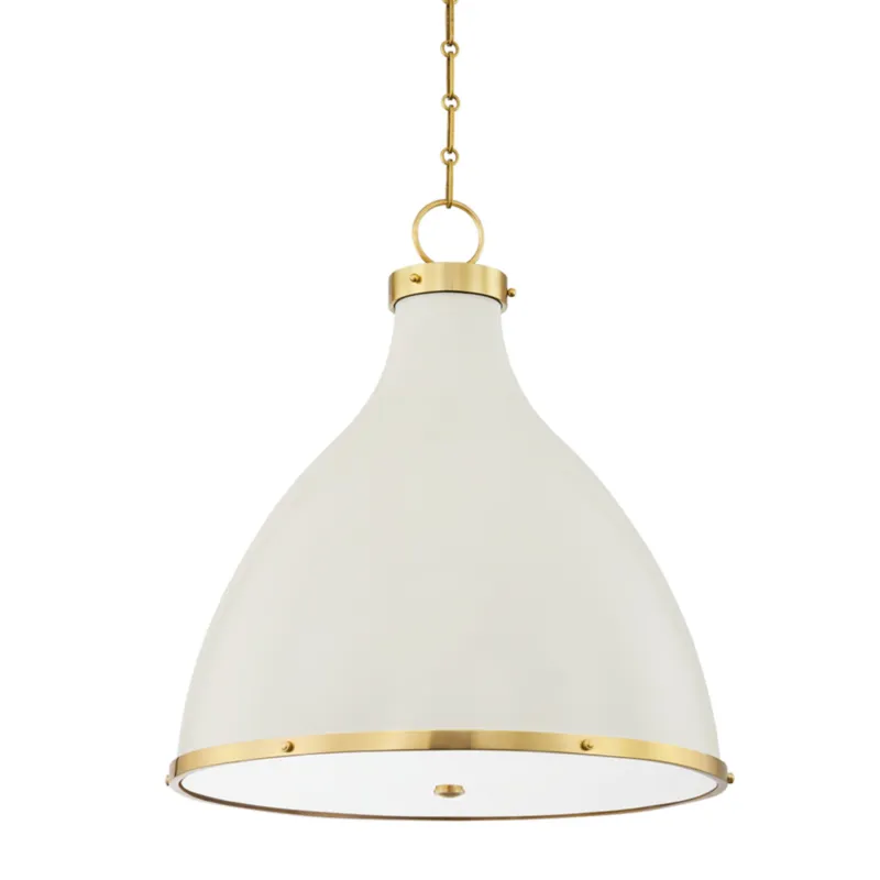 Painted No. 3 3-Light Pendant in Aged Brass by Mark D. Sikes 22.5W x 25H (Off-White)