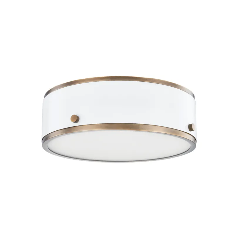 Eli 1-Light Flush Mount in Patina Brass 12W x 3.5H (Soft White)