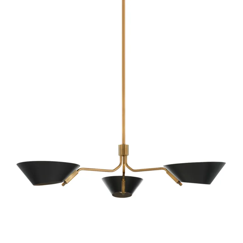 Sacramento 3-Light Chandelier in Patina Brass 43W x 8.25H (Soft Black)