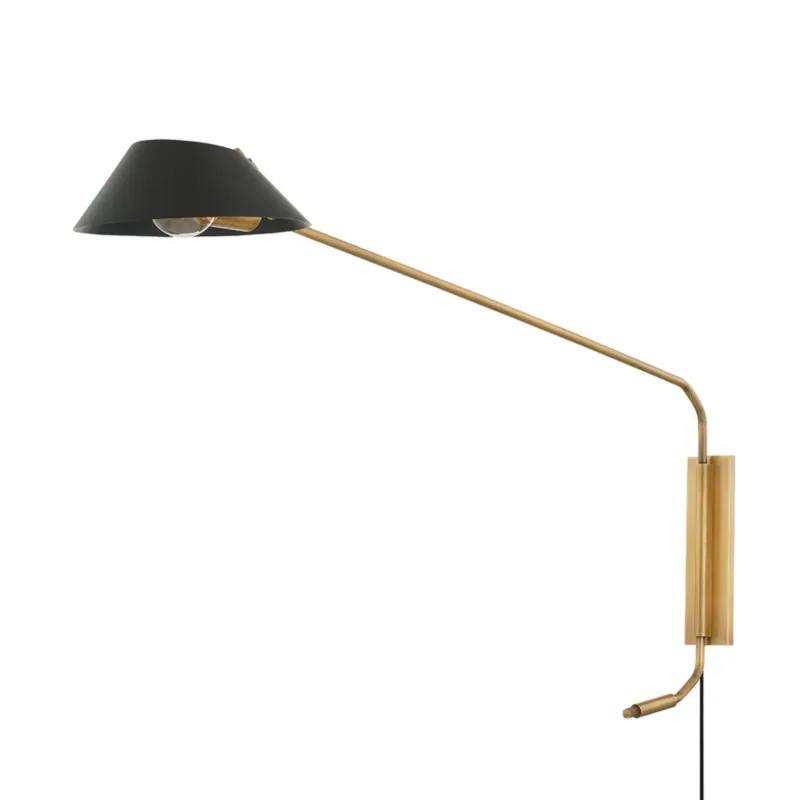Sacramento 1-Light Plug-in Sconce in Patina Brass 9W x 28H (Soft Black)