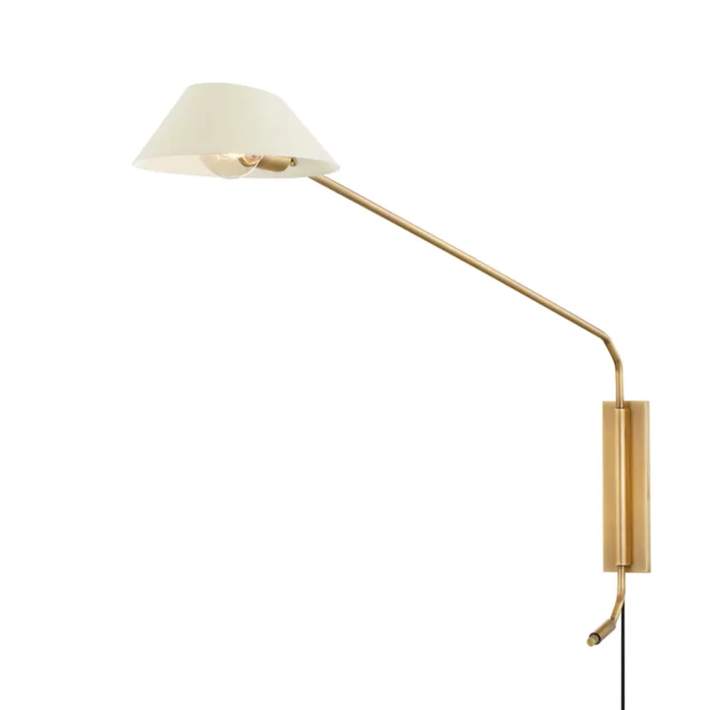 Sacramento 1-Light Plug-in Sconce in Patina Brass 9W x 28H (Soft Sand)