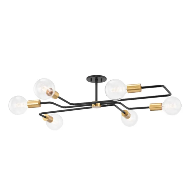 Jena 6-Light Semi Flush in Aged Brass 40L x 40W x 10.25H