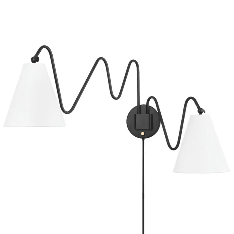 Onda 2-Light Plug-in Sconce in Soft Black by Tali Roth 63L x 10.5W x 20.5H