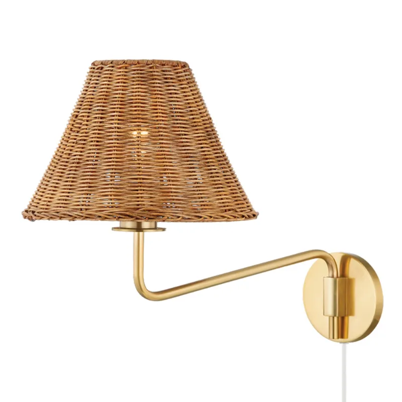 Issa 1-Light Plug-in Sconce in Aged Brass by Tali Roth 13.5W x 13.5H