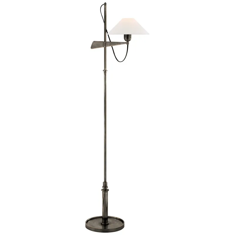 J. Randall Powers Hargett Bridge Arm Floor Lamp in Bronze with Linen Shade H50" - 56.5"