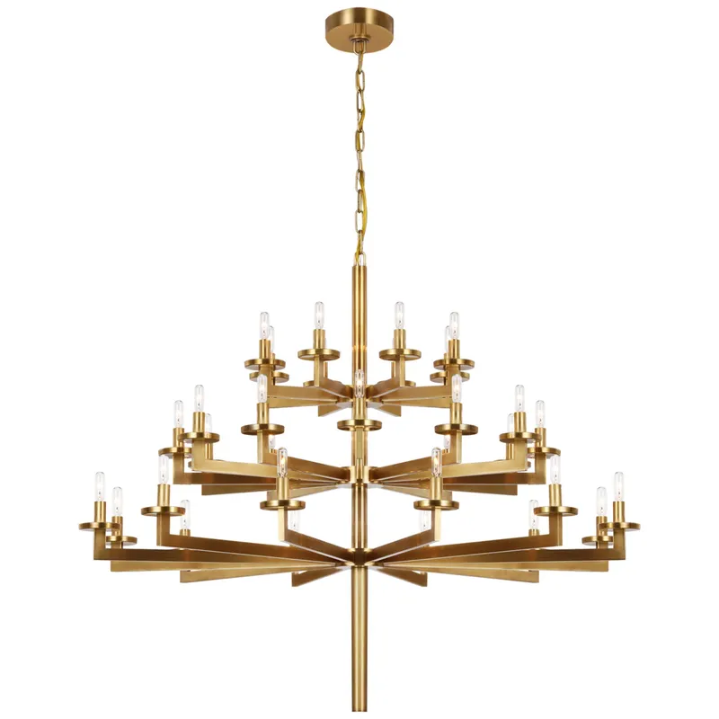 Kelly Wearstler Liaison Triple Tier Chandelier in Antique-Burnished Brass Ceiling Light W47.5"