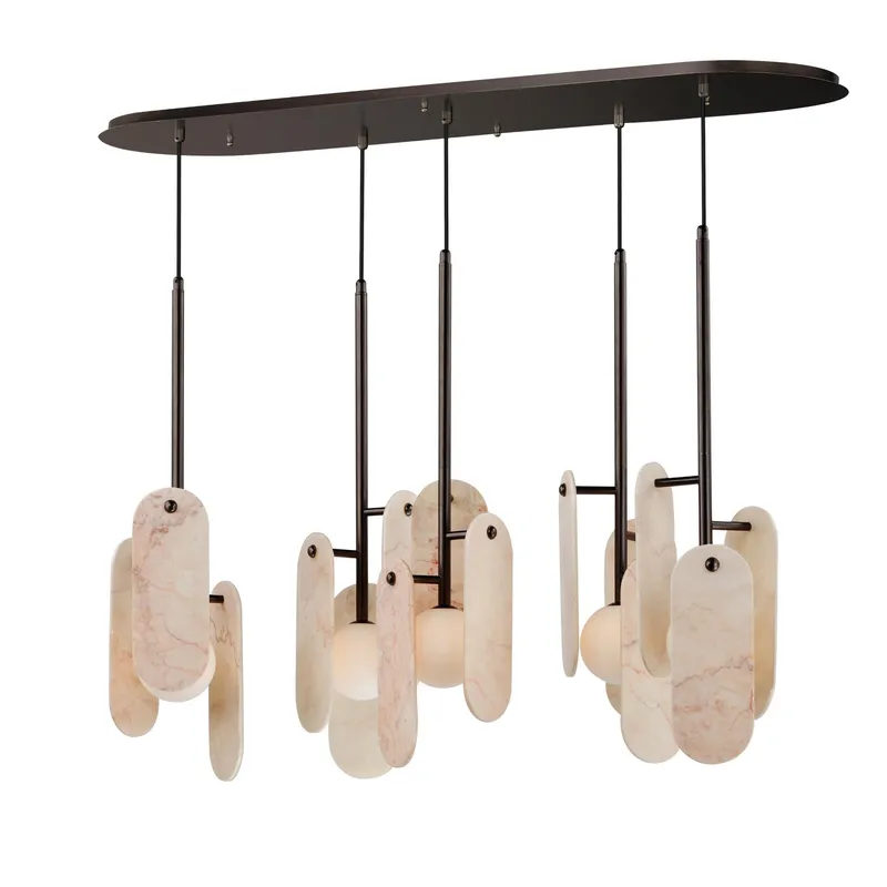 Studio M SM24815RJBBZ Megalith 5-Light Pendant Rose Jade Onyx in Brushed Bronze by Nina Magon