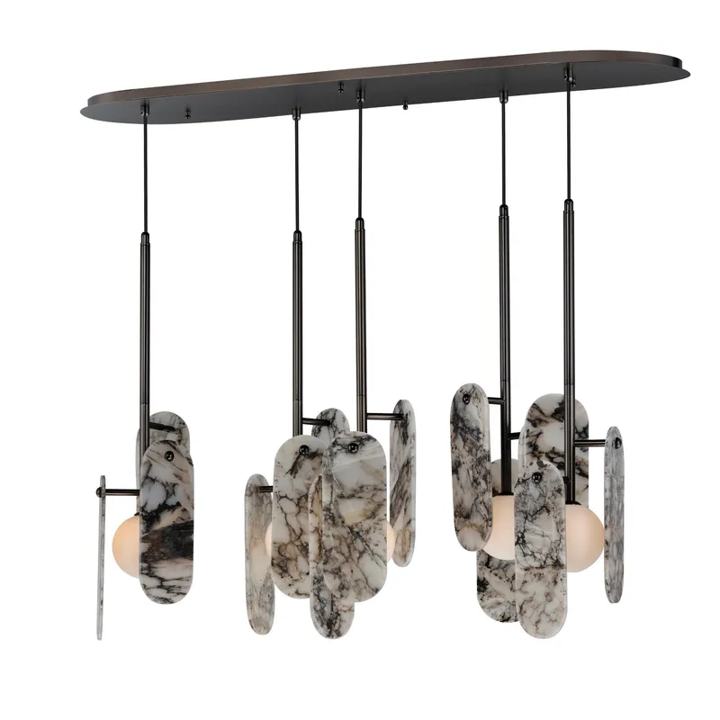 Studio M SM24815ARYGM Megalith 5-Light Pendant Striae Arya in Gunmetal by Nina Magon