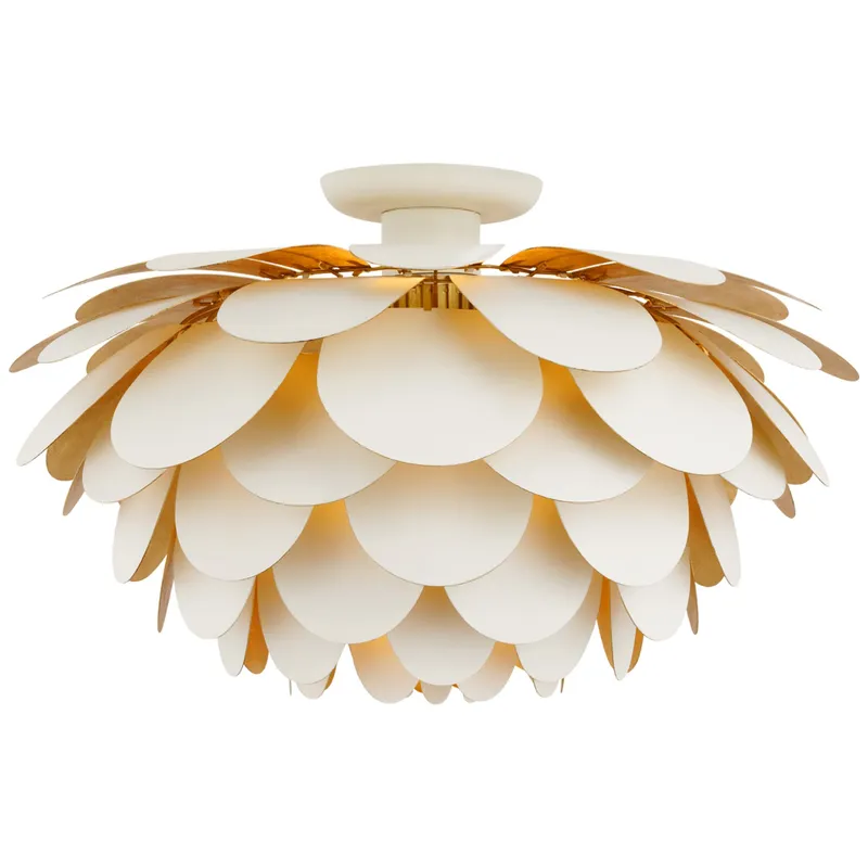 Chapman & Myers Cynara XL Flush Mount in White and Gild Ceiling Light W23" x H13.5"