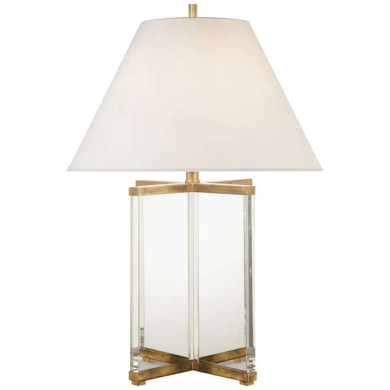 J. Randall Powers Cameron Table Lamp in Crystal and Gilded Iron with Linen Shade W19" x H28"