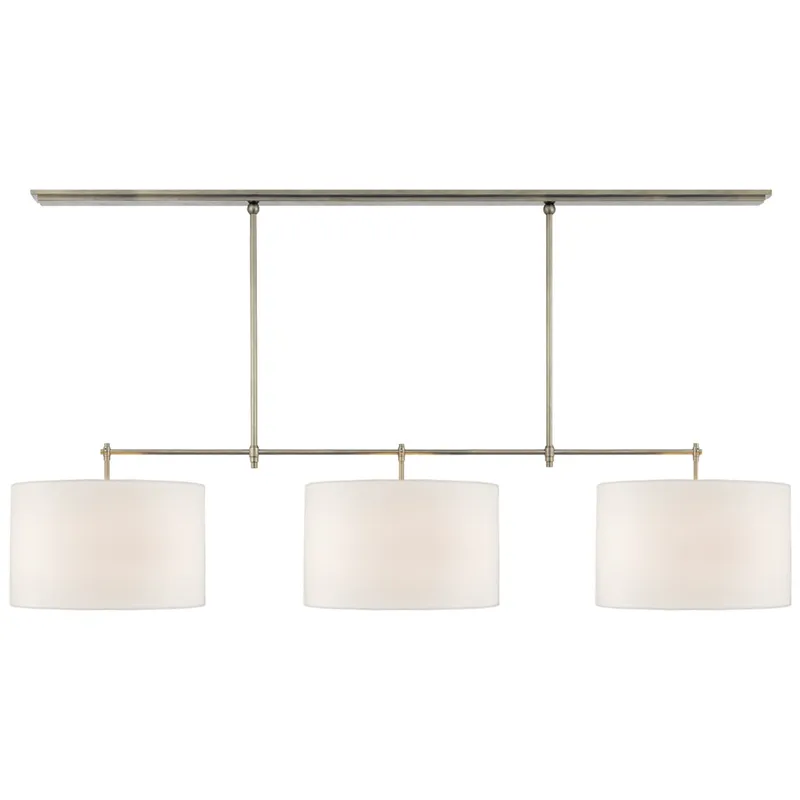 Thomas O'Brien Bryant Large Billiard in Antique Nickel with Linen Shades Ceiling Light W64.5"
