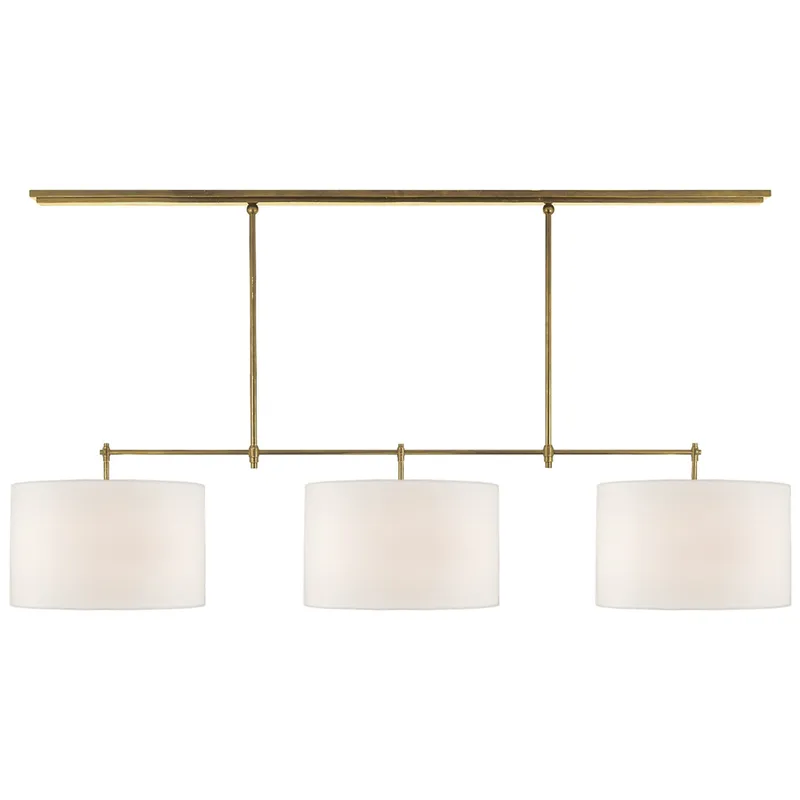 Thomas O'Brien Bryant Large Billiard in Hand-Rubbed Antique Brass with Linen Shades Ceiling Light W64.5"