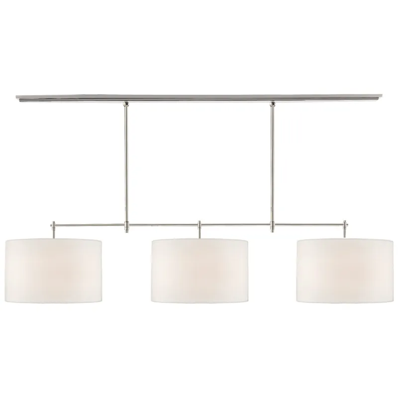 Thomas O'Brien Bryant Large Billiard in Polished Nickel with Linen Shades Ceiling Light W64.5"