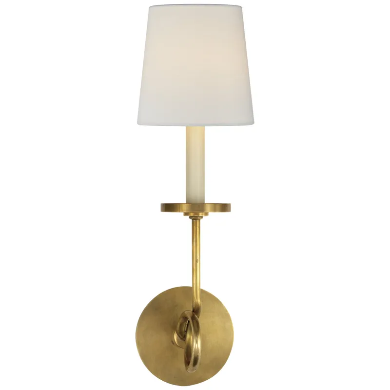 Chapman & Myers Symmetric Twist Single Sconce in Antique-Burnished Brass with Linen Shade Wall Light W5.5" x H16.5"