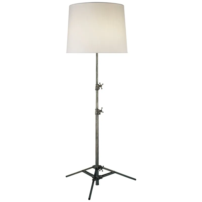 Thomas O'Brien Studio Floor Lamp in Bronze with Linen Shade W28" x H53.5" - 83"