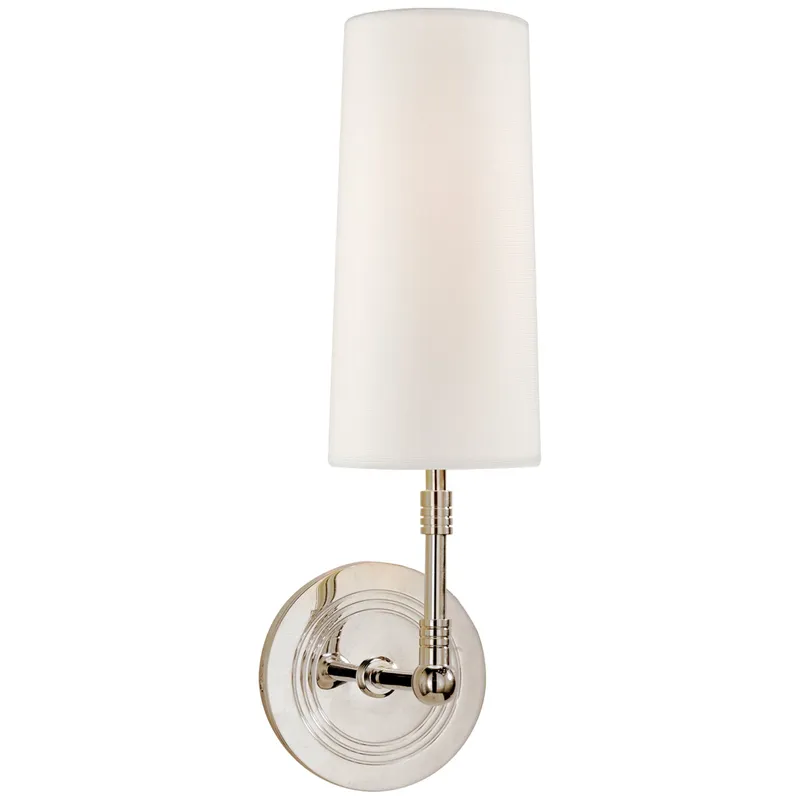 Thomas O'Brien Ziyi Sconce in Polished Nickel with Linen Shade Wall Light W4" x H12.75"