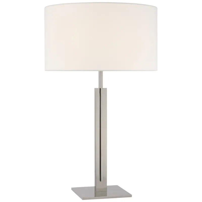 Ian K. Fowler Serre Large Table Lamp in Polished Nickel with Linen Shade W18" x H30"