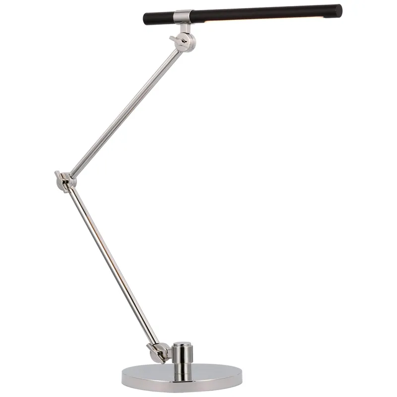 Ian K. Fowler Heron Large Desk Lamp in Polished Nickel and Matte Black Table Lamp W7" x H15.75" - 22.5"
