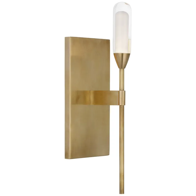 Peter Bristol Overture Medium Sconce in Natural Brass with Clear Glass Wall Light W3.75" x H12.25"