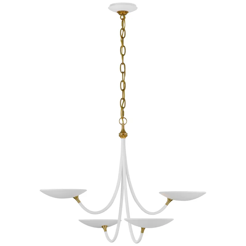 Thomas O'Brien Keira Medium Chandelier in Matte White and Hand-Rubbed Antique Brass Ceiling Light W29.75" x H22"