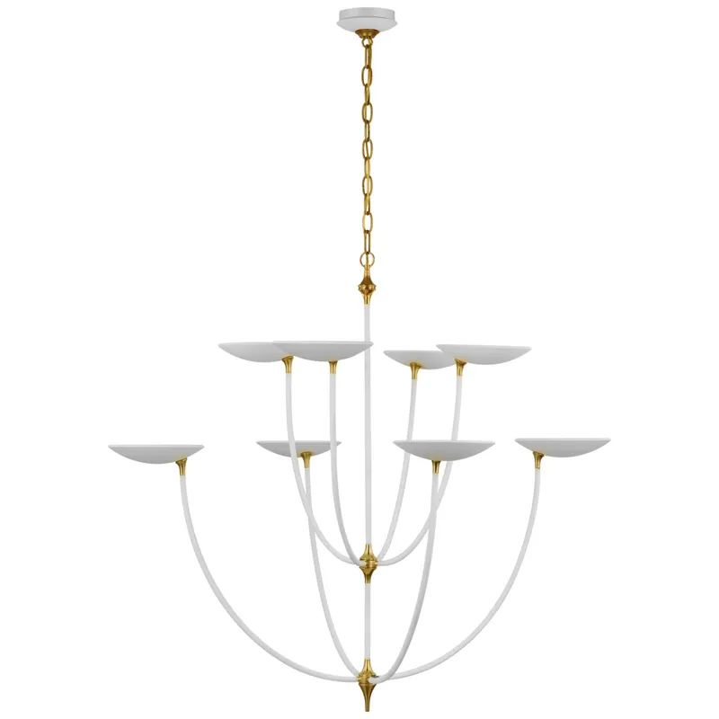 Thomas O'Brien Keira XL Chandelier in Matte White and Hand-Rubbed Antique Brass Ceiling Light W32" x H39.75"