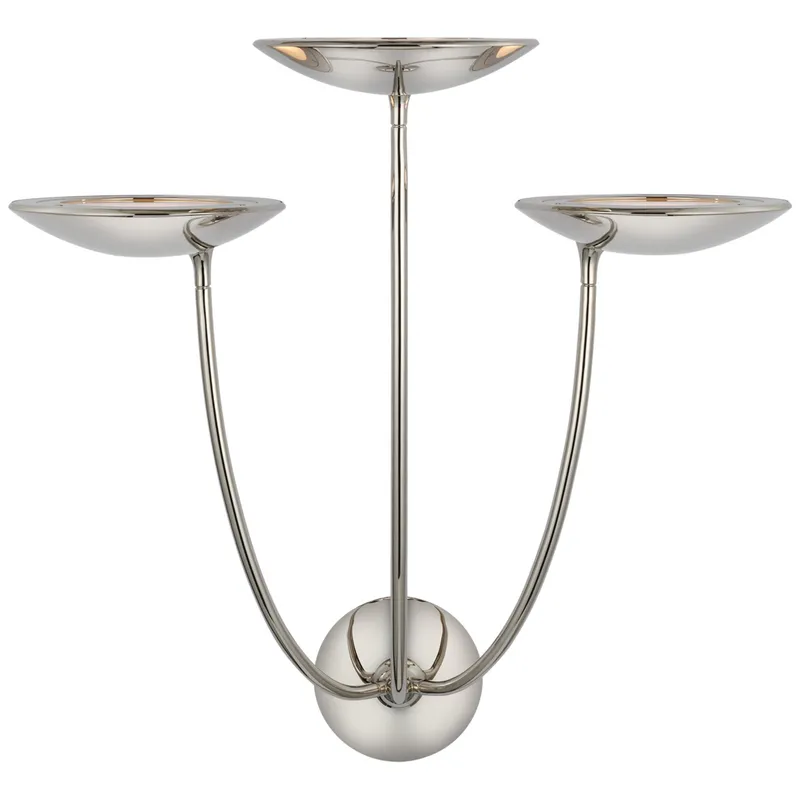 Thomas O'Brien Keira Large Triple Sconce in Polished Nickel Wall Light W22" x H23"