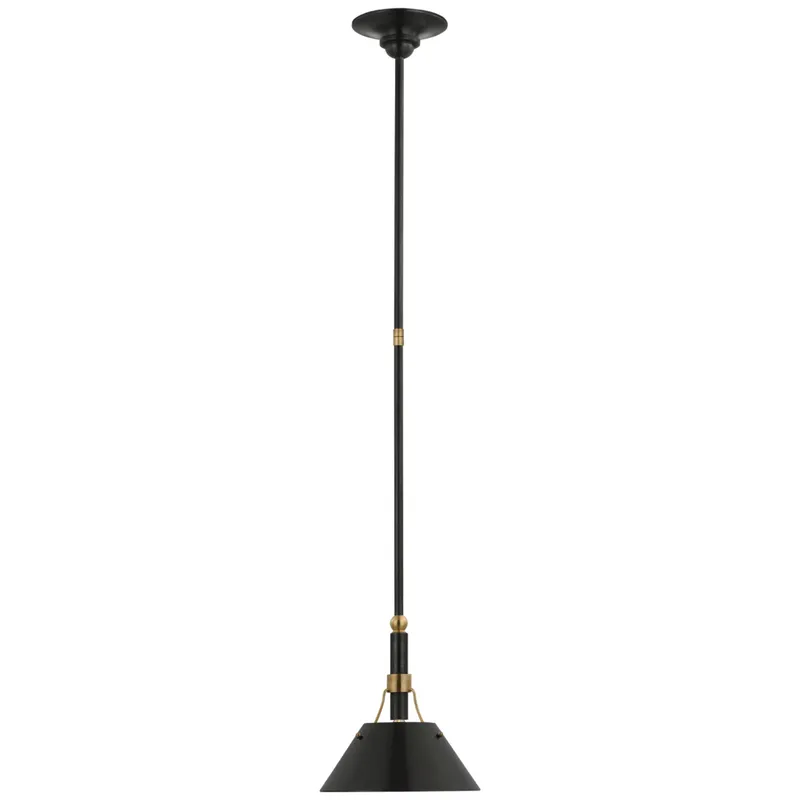 Thomas O'Brien Turlington Small Pendant in Bronze and Hand-Rubbed Antique Brass with Bronze Shade Ceiling Light W8.75"