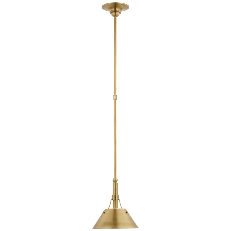 Thomas O'Brien Turlington Small Pendant in Hand-Rubbed Antique Brass with Hand-Rubbed Antique Brass Shade Ceiling Light W8.75"
