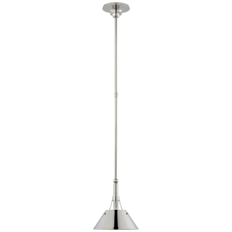 Thomas O'Brien Turlington Small Pendant in Polished Nickel with Polished Nickel Shade Ceiling Light W8.75"