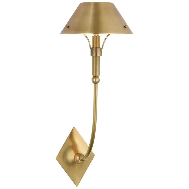 Thomas O'Brien Turlington Large Sconce in Hand-Rubbed Antique Brass with Hand-Rubbed Antique Brass Shade Wall Light W8.75" x H23.75"