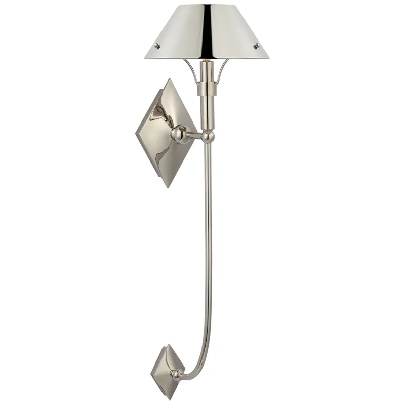 Thomas O'Brien Turlington XL Sconce in Polished Nickel with Polished Nickel Shade Wall Light W8.75" x H30"