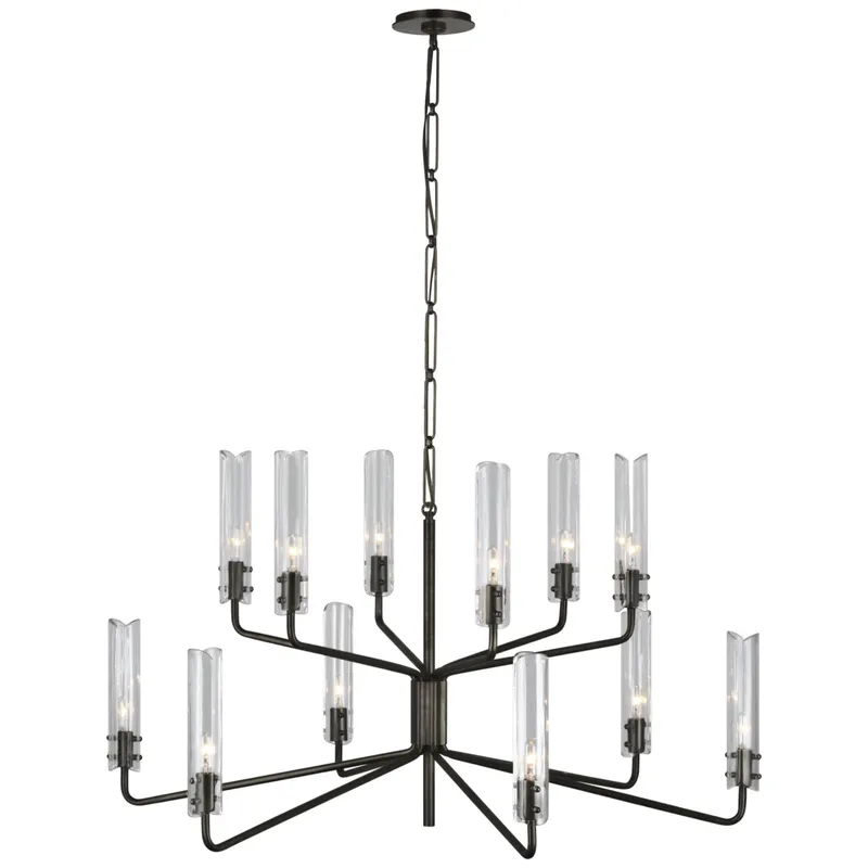 AERIN Casoria Large Two-Tier Chandelier in Bronze with Clear Glass Ceiling Light W42.25" x H23.75"