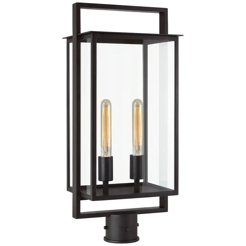 Ian K. Fowler Halle Medium Post Lantern in Aged Iron with Clear Glass Outdoor Lighting W11" x H26.75"