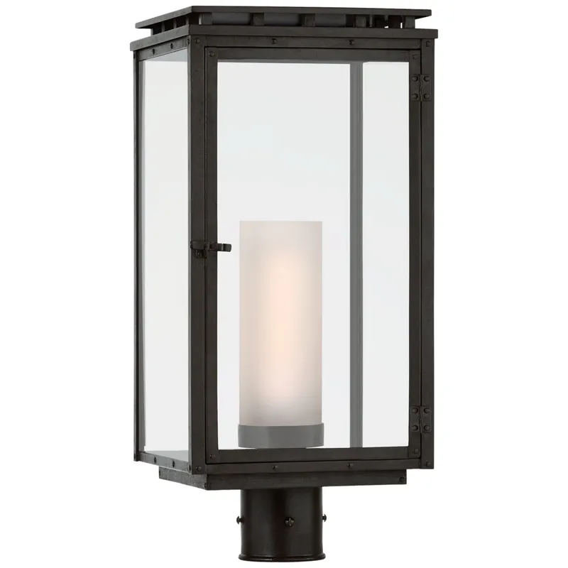 Chapman & Myers Cheshire Post Light in Aged Iron with Clear Glass Outdoor Lighting W9.75" x H20.75"