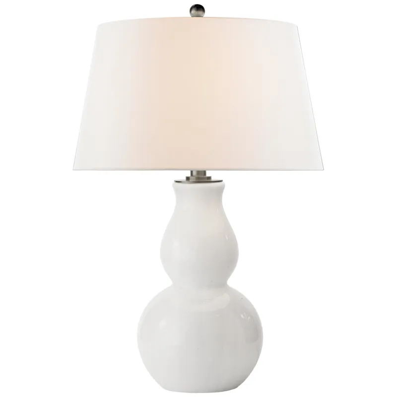 Chapman & Myers Open Bottom Gourd Table Lamp in White Glass with Linen Shade W19" x H30"
