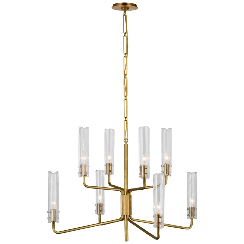 AERIN Casoria Medium Two-Tier Chandelier in Hand-Rubbed Antique Brass with Clear Glass Ceiling Light W32.25" x H22.75"