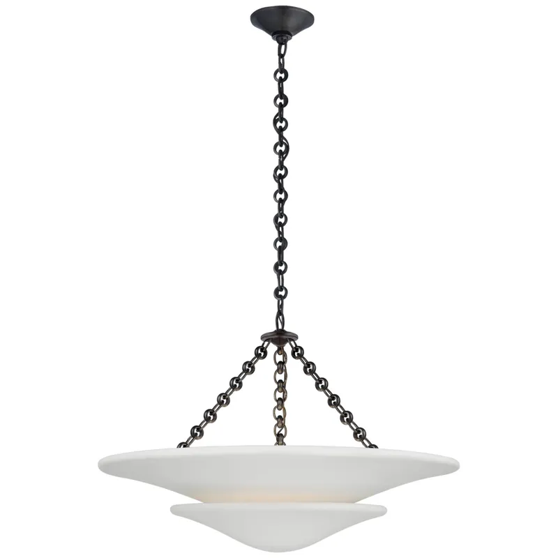 AERIN Mollino Medium Tiered Chandelier in Bronze with Plaster White Shade Ceiling Light W25" x H16.75"