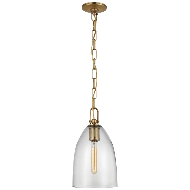 Chapman & Myers Andros Medium Pendant in Antique-Burnished Brass with Clear Glass Ceiling Light W8.5" x H15.25"