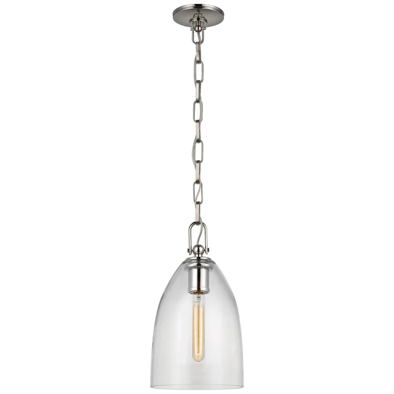 Chapman & Myers Andros Medium Pendant in Polished Nickel with Clear Glass Ceiling Light W8.5" x H15.25"