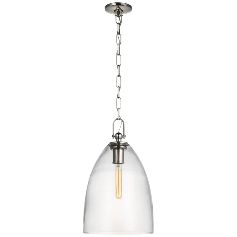 Chapman & Myers Andros Large Pendant in Polished Nickel with Clear Glass Ceiling Light W12" x H20.25"