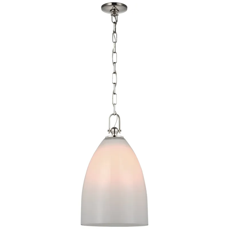 Chapman & Myers Andros Large Pendant in Polished Nickel with White Glass Ceiling Light W12" x H20.25"