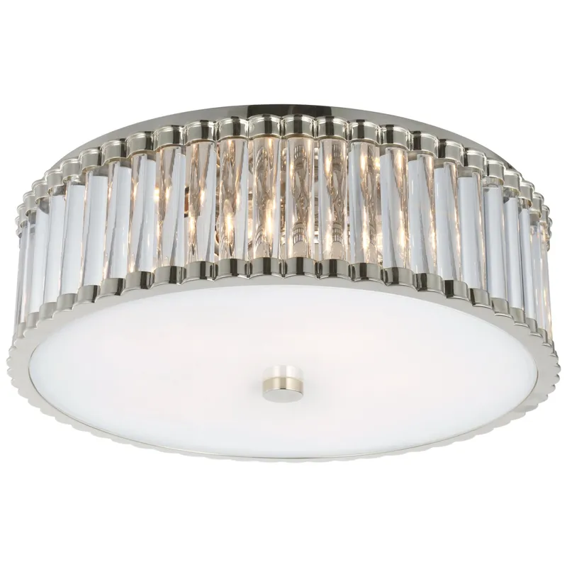Chapman & Myers Kean 18" Flush Mount in Polished Nickel with Clear Glass Rods and Frosted Glass Diffuser Ceiling Light W18.25" x H6"