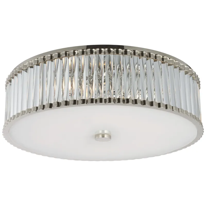 Chapman & Myers Kean 24" Flush Mount in Polished Nickel with Clear Glass Rods and Frosted Glass Diffuser Ceiling Light W24.25" x H7"