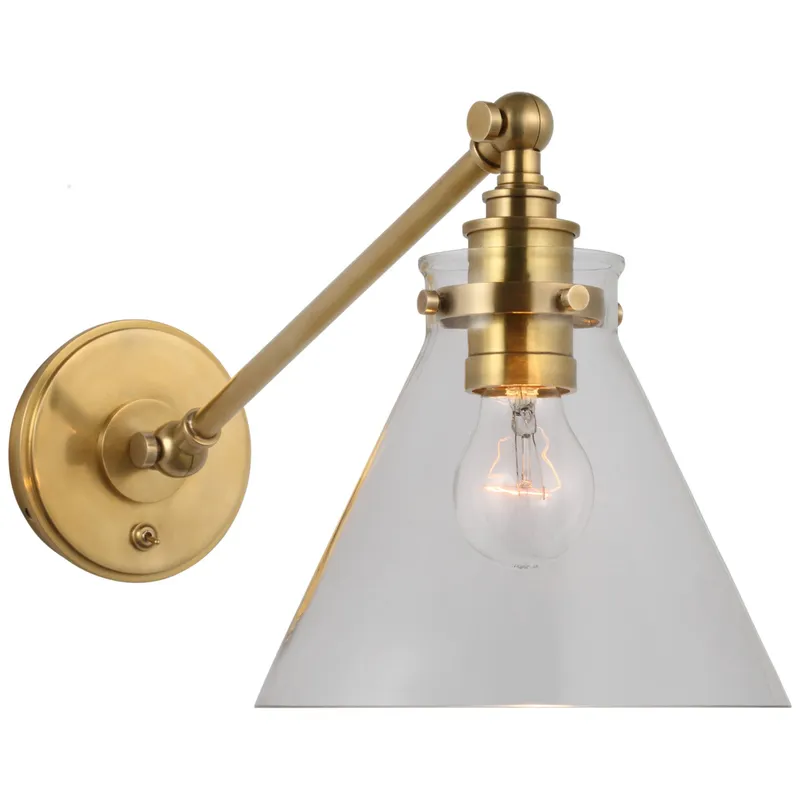 Chapman & Myers Parkington Single Library Wall Light in Antique-Burnished Brass with Clear Glass W8.5" x H9.75" - 11.5"