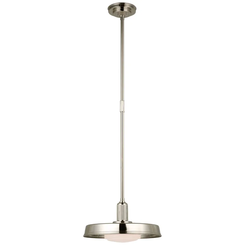 Chapman & Myers Ruhlmann 14" Factory Pendant in Polished Nickel with White Glass Ceiling Light W14"
