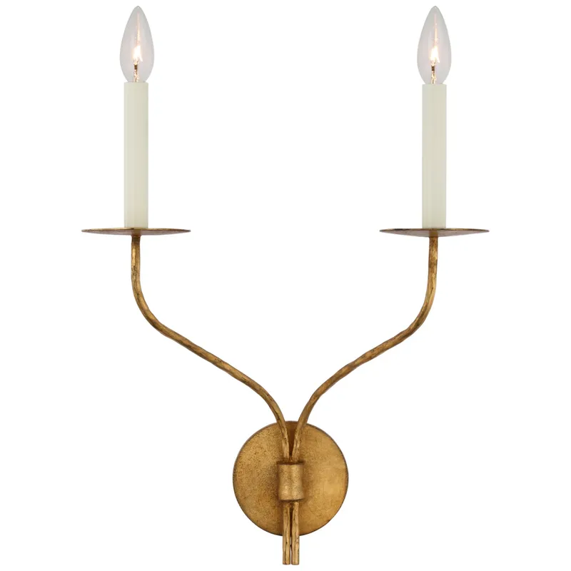 Ian K. Fowler Belfair Large Double Sconce in Gilded Iron Wall Light W14.5" x H18.5"